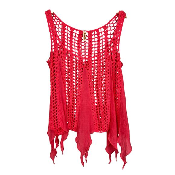 Shoreline Crochet Hot Pink Boho Tank Swim Coverup Festival Resortwear Top Sz 2XL - Picture 1 of 11